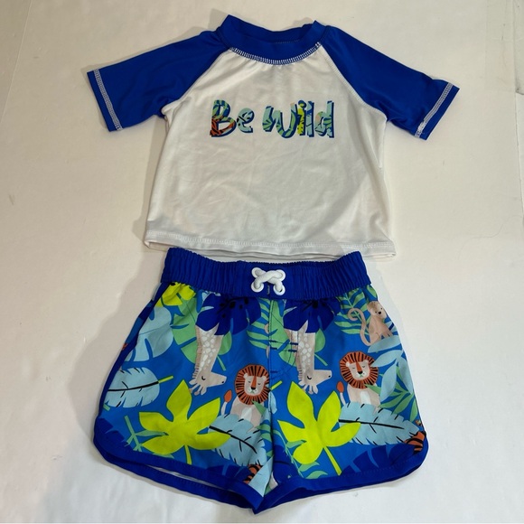Wonder Nation Tropical Jungle Print “Be Wild” Boys Swim Suit Size 3-6 Months - Picture 1 of 10
